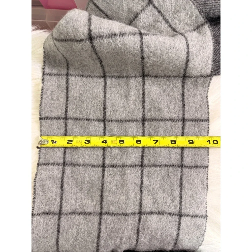 Polo Ralph Lauren Grey Windowpane Check Wool Blend Fringed Scarf Pony Logo